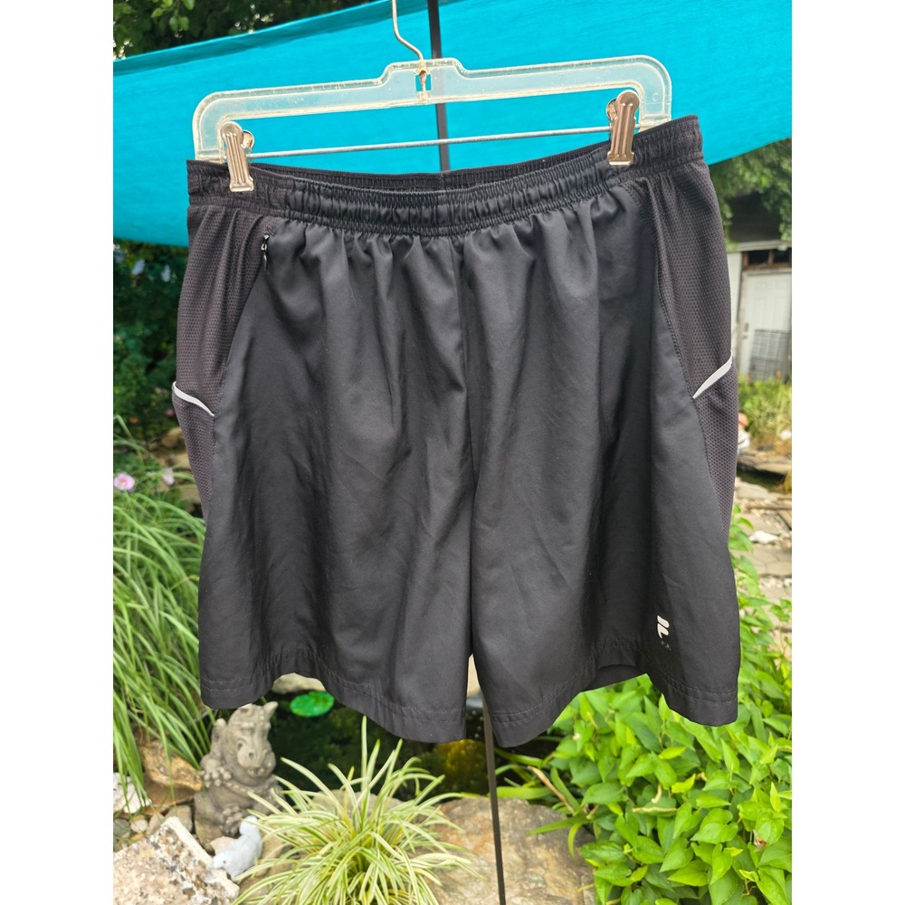 Fila Sport Mens Running Shorts Black Mesh Panels Zipper Pocket Liner Large